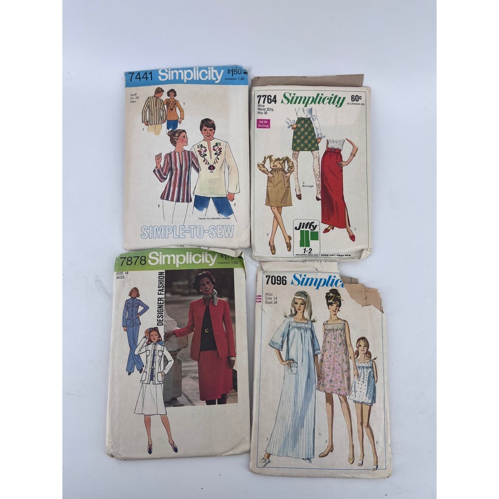 Vintage Simplicity Sewing Patterns Lot 7441 7764 7878 7096 Retro 60s 70s Fashion